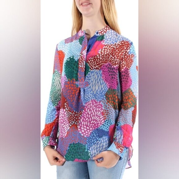 Anne Klein Tie Pool Maximalist Fairy Artsy Abstract Retro 70s Festival Blouse 12 - Picture 1 of 7